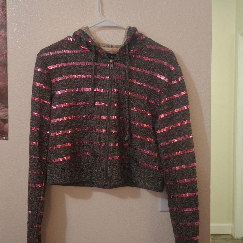 Hoodie crop pink sequin